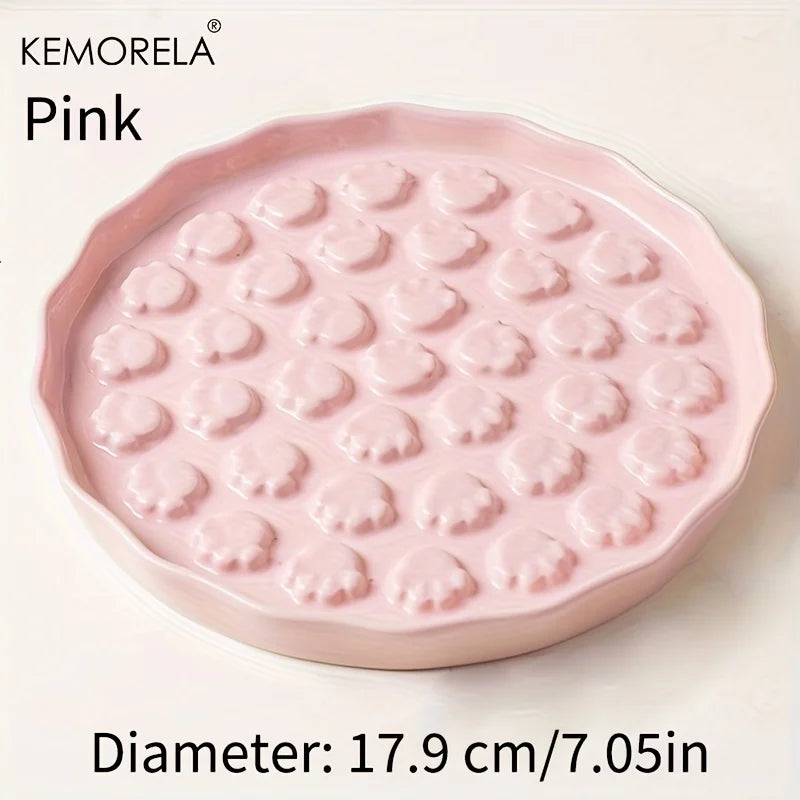 KEMORELA Ceramic Slow Feed Cat Bowl – Paw Design Pet Dish Slow Feed Pet Bowl Axl Pink
