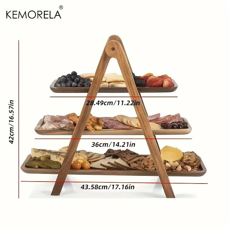 3-Tier Wooden Serving Tray | Rectangle Cupcake Stand & Platter Tiered Serving Tray Axl
