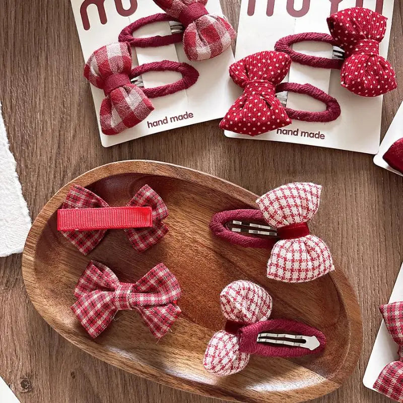 Sweet Plaid Bow Hair Clips Red Polka Dot Girls Women 1 Pair Bow Hair Clips Axl