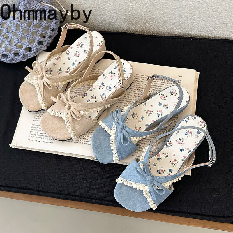 Women's Wedge Sandals – Butterfly-Knot Ankle Strap Open Toe Wedge Sandals Axl