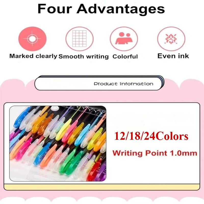Metallic Glitter Gel Pens 12/18/24 Pc Set with Refills | Art Markers Glitter Gel Pen Set Axl