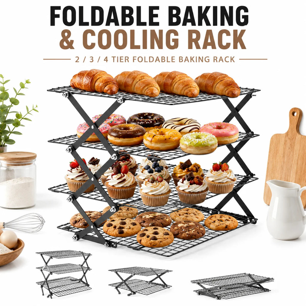 Foldable 2/3/4 Tier Cooling Rack – Stackable Wire Grid Baking Stand Baking Cooling Rack Axl