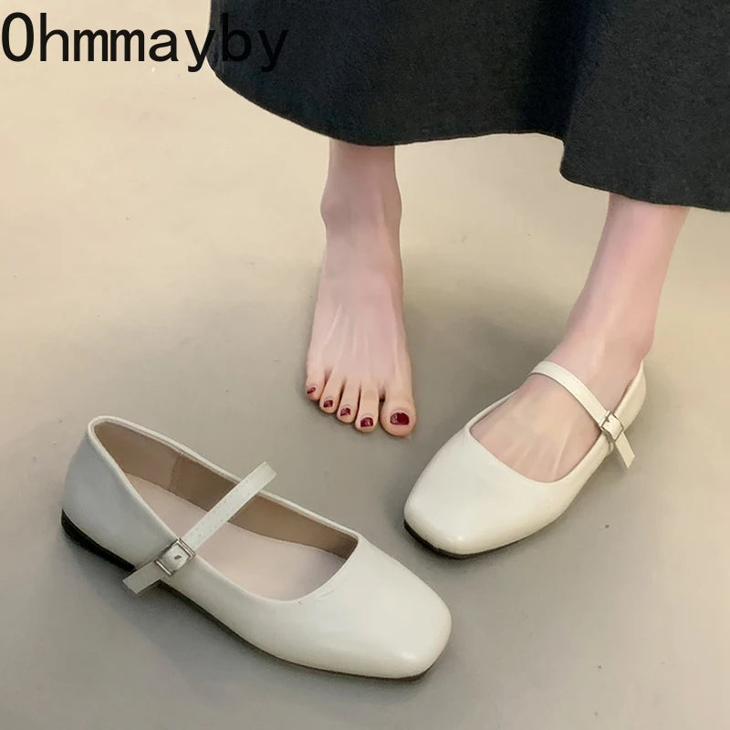 Women's Square Toe Ballet Flats – Mary Jane Buckle Shoes Ballet Flats Axl