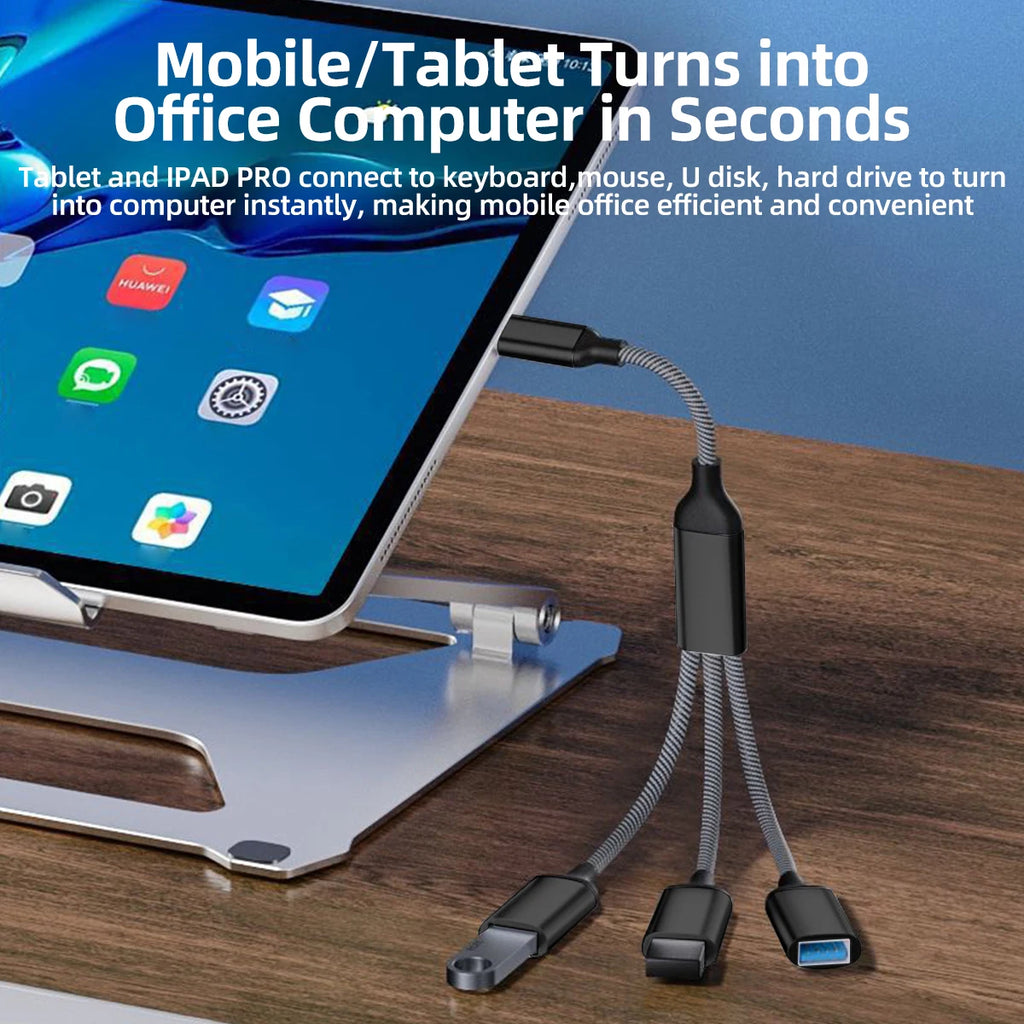 3-in-1 USB-A & Type-C Splitter Cable Hub Adapter 28cm USB Hub Adapter Axl