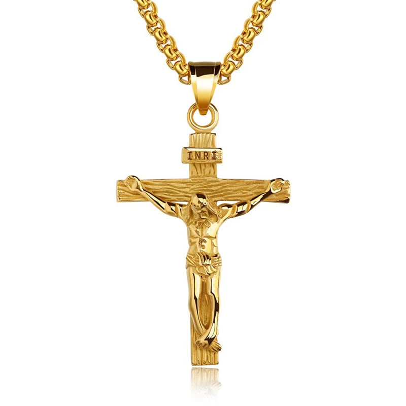 Men's Silver Cross Crucifix Pendant Necklace – Link Chain Cross Pendant Necklace Axl Gold