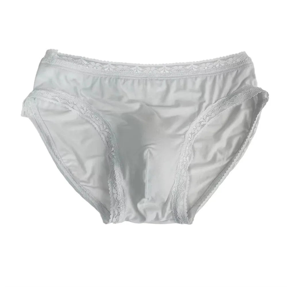 Men's Modal Ice Silk Lace Briefs – Low Waist U-Pouch Men's Briefs Axl White 1XL