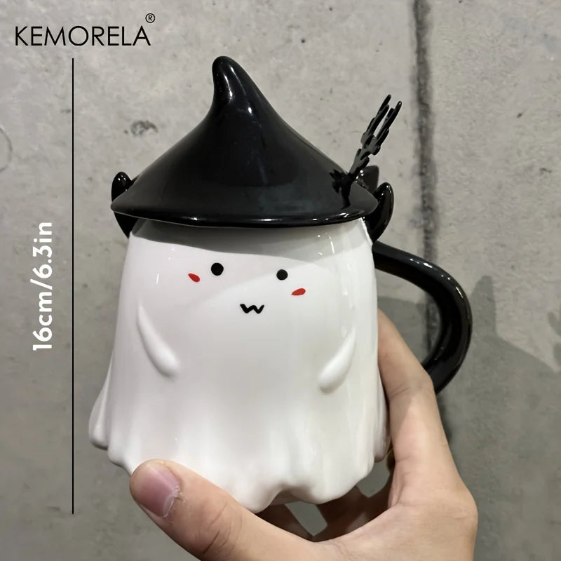 KEMORELA Halloween Ceramic Mug with Lid & Spoon 470ml Ceramic Coffee Mug Axl