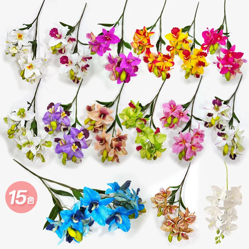 Artificial Cymbidium Orchid Branch – 11 Heads, 67cm, Two Forks Artificial Flower Branch Axl
