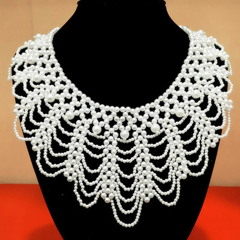 Pearl Beaded Lace Detachable Collar Necklace for Wedding Dress Detachable Collar Necklace Axl WHITE
