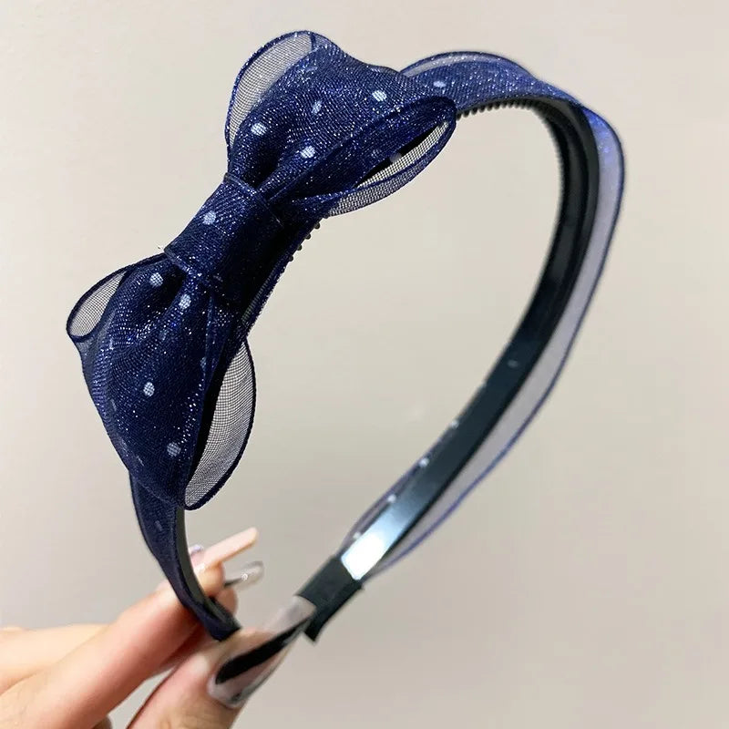 Vintage Polka Dot Organza Bow Headband – Sheer Mesh Hair Hoop Bow Hair Headband Axl C-1pcs