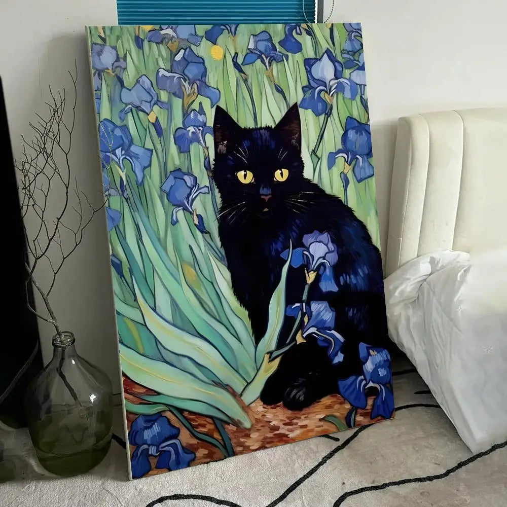 Funny Cat Van Gogh Sunflowers Canvas Wall Art – HD Print Canvas Wall Art Axl