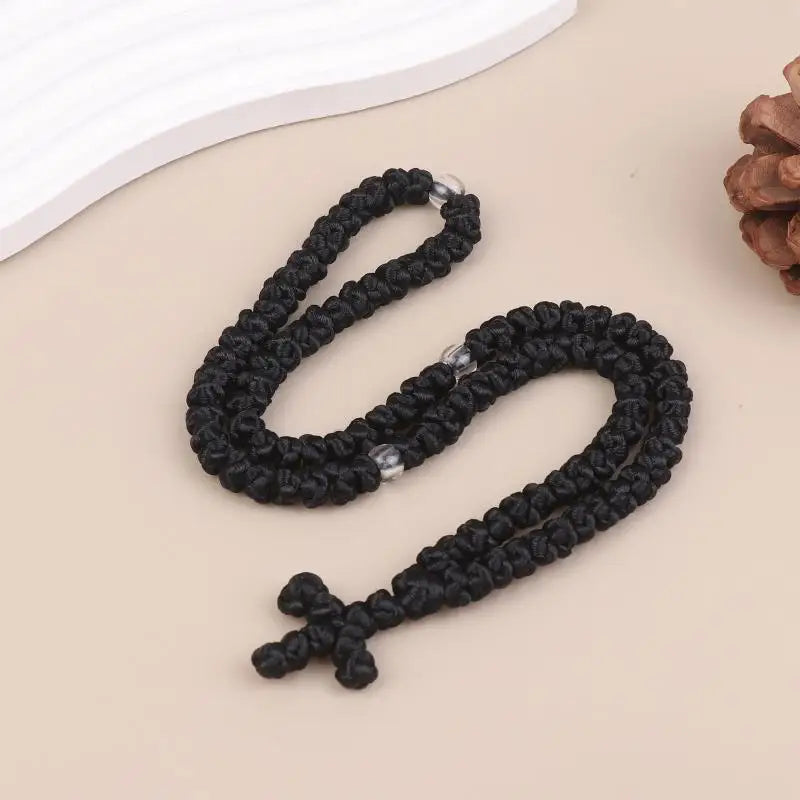 Komboskini Prayer Rope Necklace – Handmade Orthodox Cross Prayer Rope Necklace Axl Black