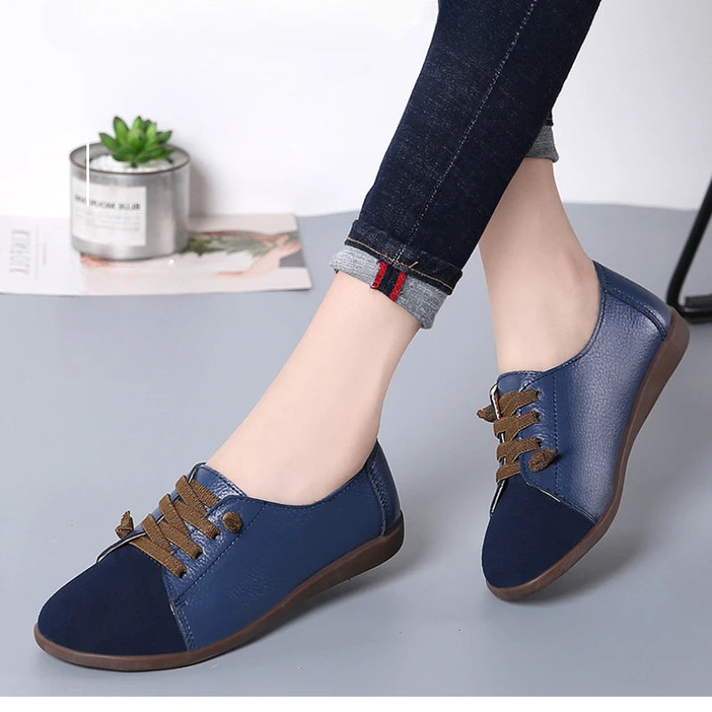 YBQJOO Women's Leather Lace-Up Oxford Flats | Plus Size EU36–48 Women's Oxford Flats Axl