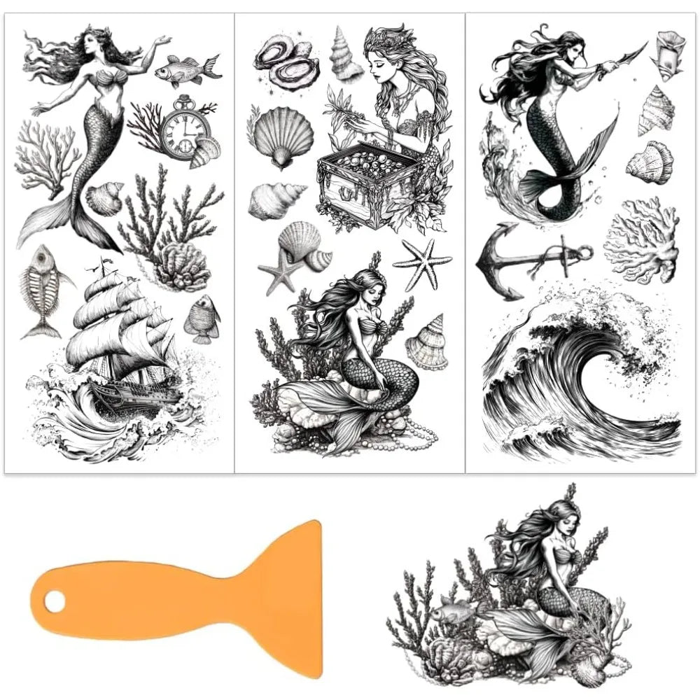 Mermaid Rub-On Transfers for Furniture & Crafts | 3-Sheet Set Craft Transfer Decals Axl