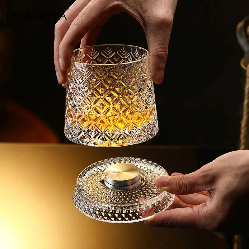 360° Rotating Whisky Glass – Crystal Snifter Gift for Men Rotating Whisky Glass Axl
