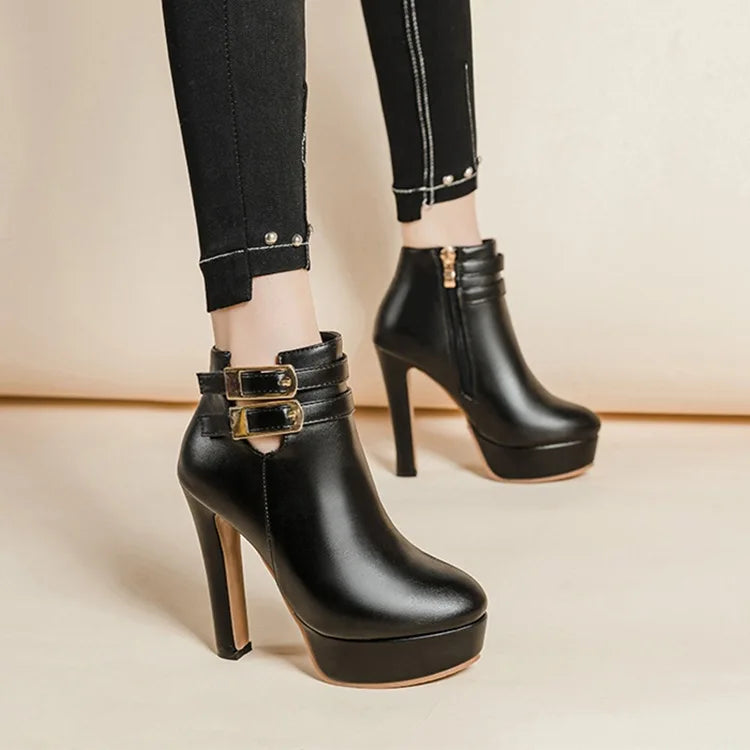 Women's Platform Ankle Boots – Super High Block Heel & Buckle Platform Ankle Boots Axl
