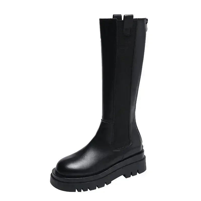 Women's Knee-High Chunky Platform Boots | PU Leather Zip Knee-High Platform Boots Axl