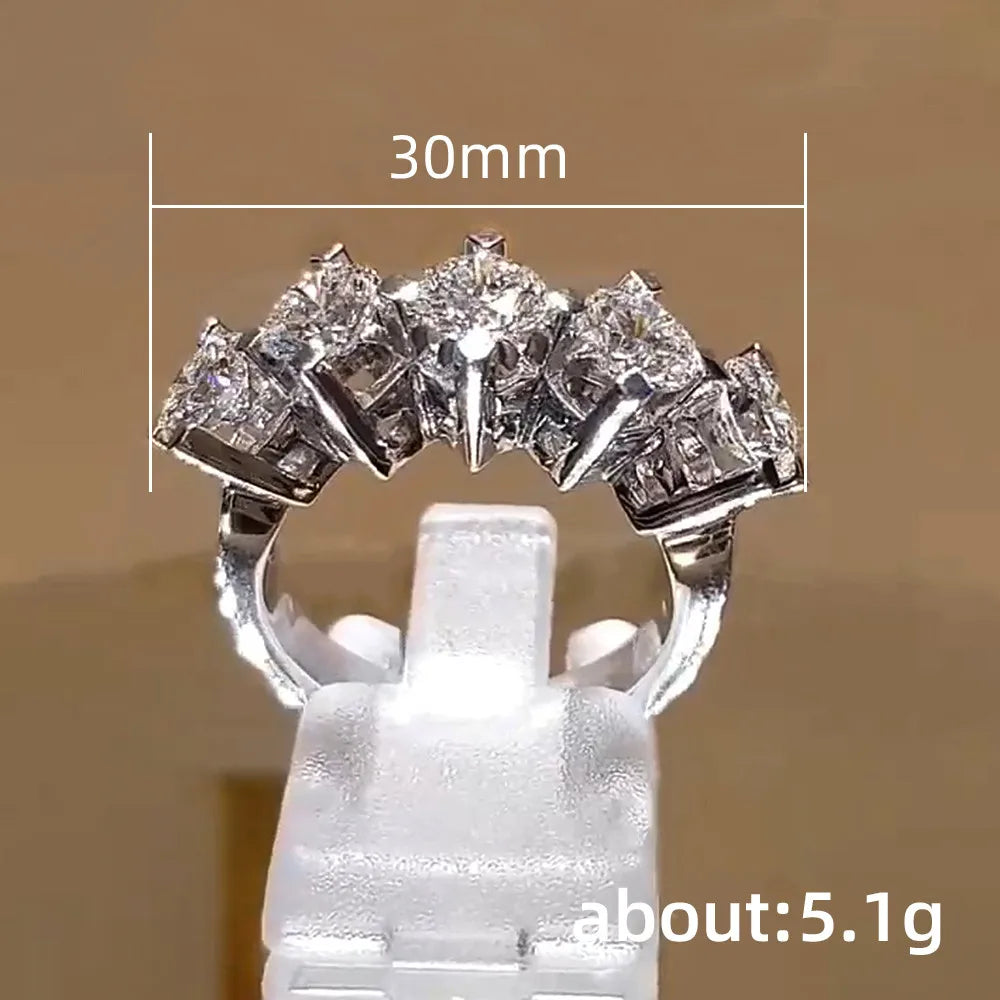 Huitan Women's 5-Stone CZ Geometric Statement Ring | Sizes 5–14 CZ Statement Ring Axl