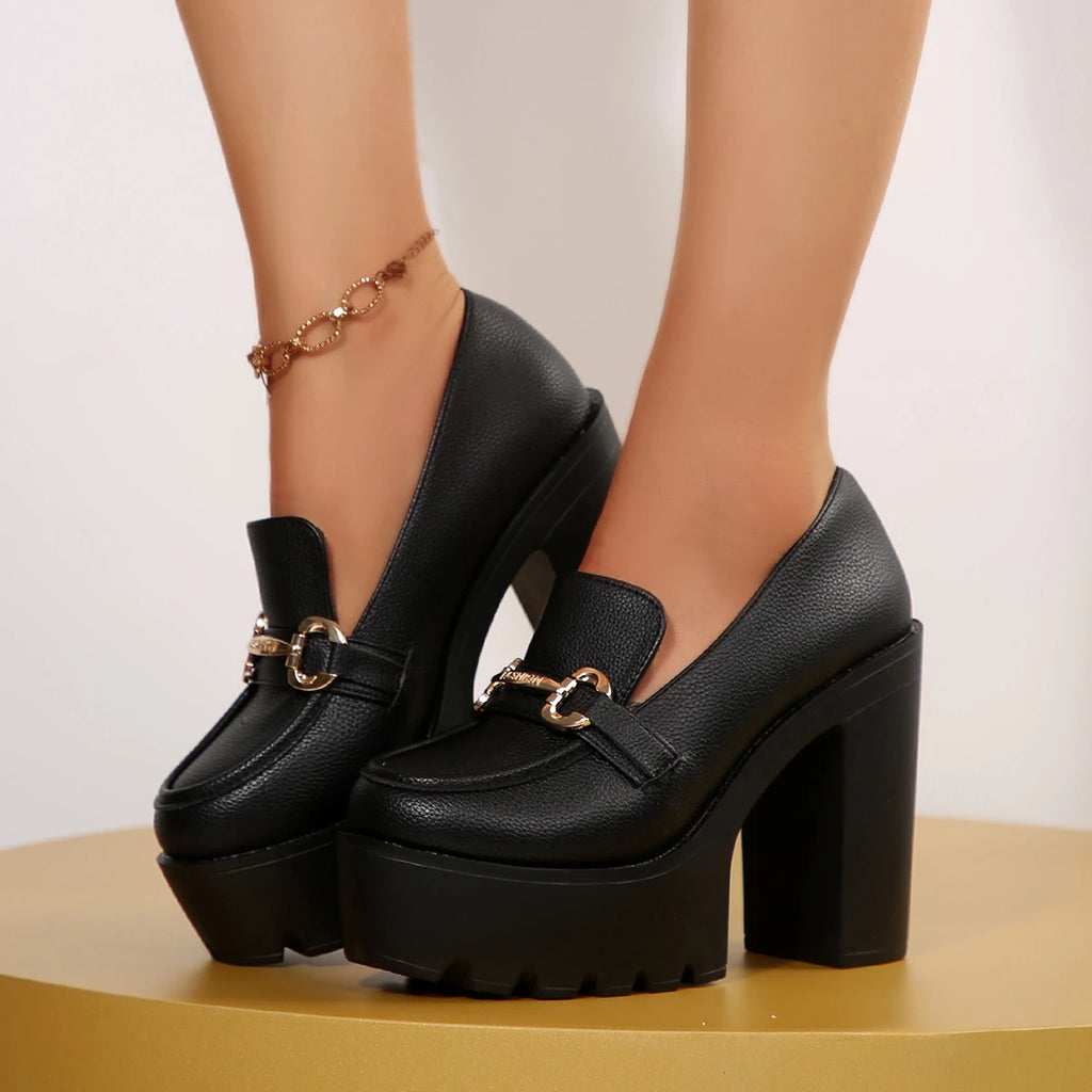 Women's High Heel Pumps – Retro Slip-On Round Toe Dress Shoes High Heel Pumps Axl black 35