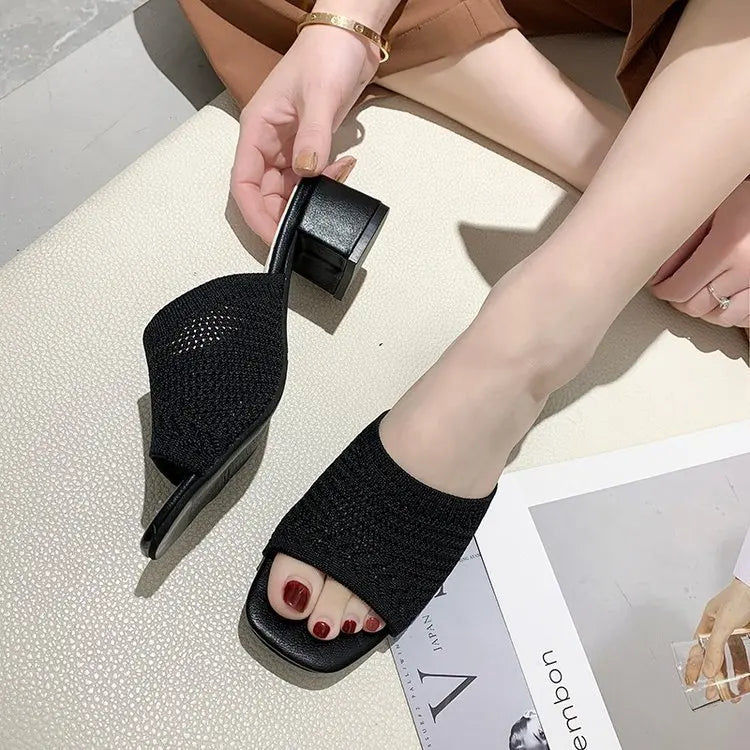Women's Open Toe Block Heel Mule Sandals – Soft Slide Slippers Mule Slide Sandals Axl