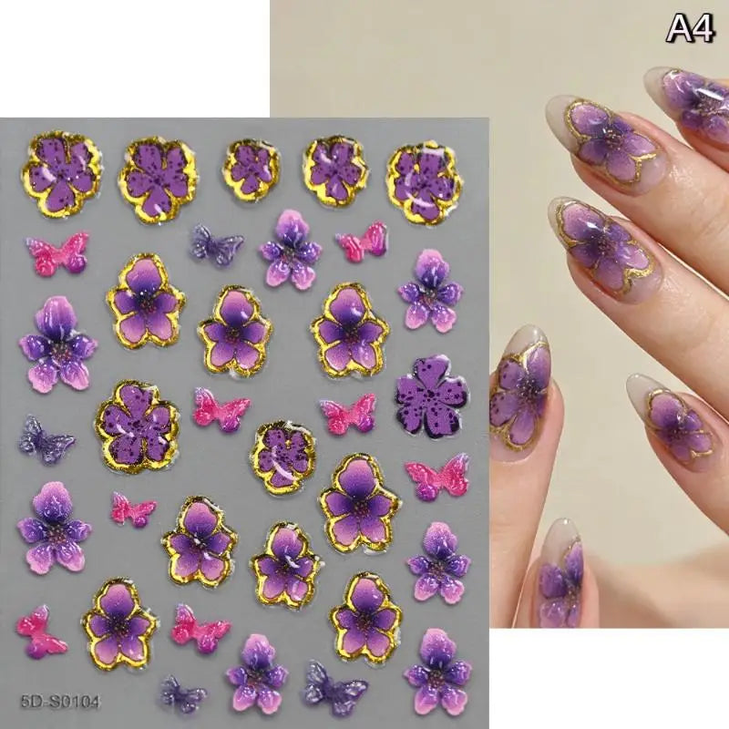 5D Floral Nail Stickers – Bronzing Blossom Petal Appliques DIY Nail Art Stickers Axl A4