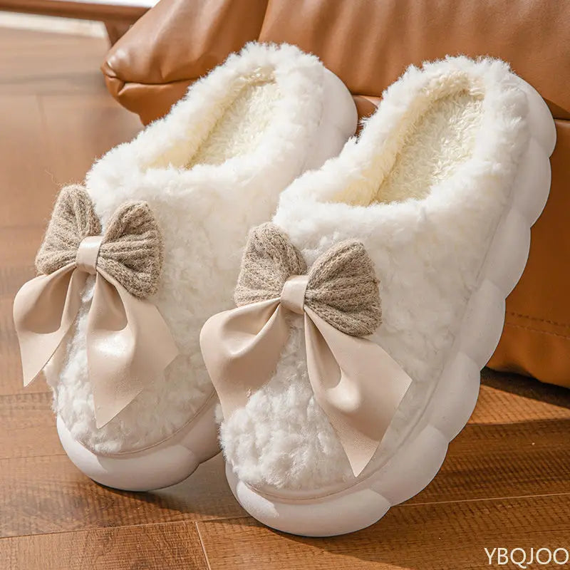 Women's Butterfly Cotton Slippers – Warm Thick Sole Indoor Indoor House Slippers Axl Beige 38-39
