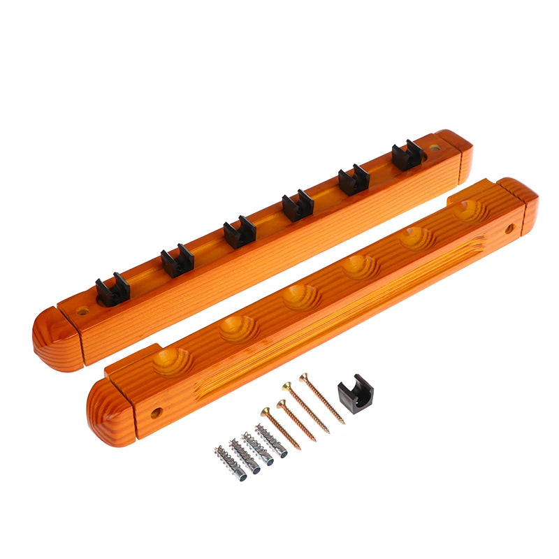 6-Hole Wall Mount Solid Wood Pool Cue Rack | Billiard Holder Billiard Cue Rack Axl Wood color