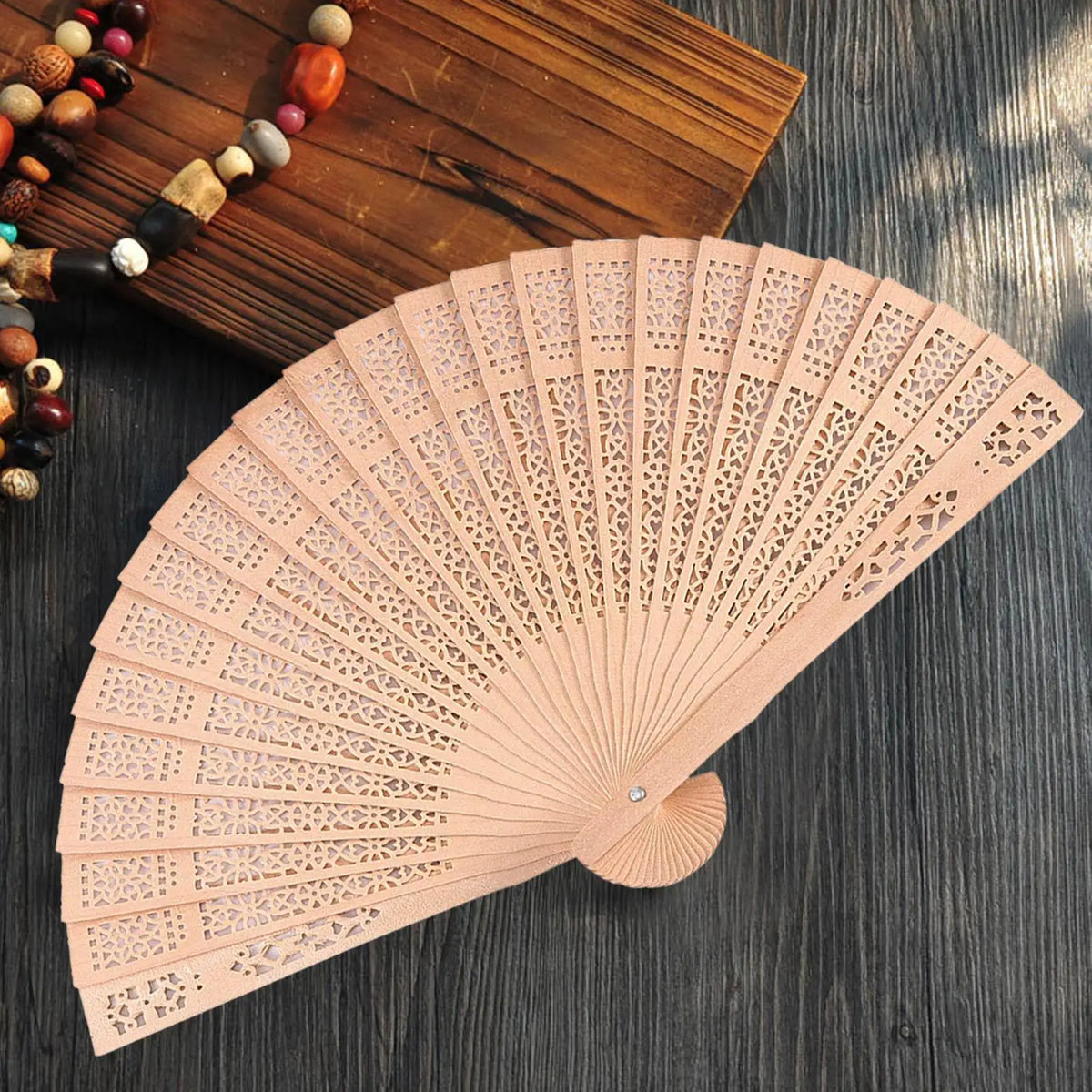 Sandalwood Folding Hand Fan – Vintage Chinese Wooden Fan Folding Hand Fan Axl