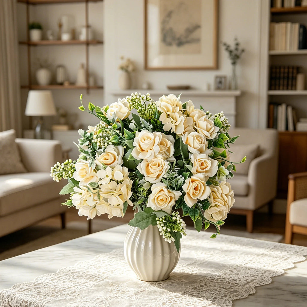 Silk Gardenia Hydrangea Artificial Flowers – Wedding & Home Décor Artificial Flower Bouquet Axl