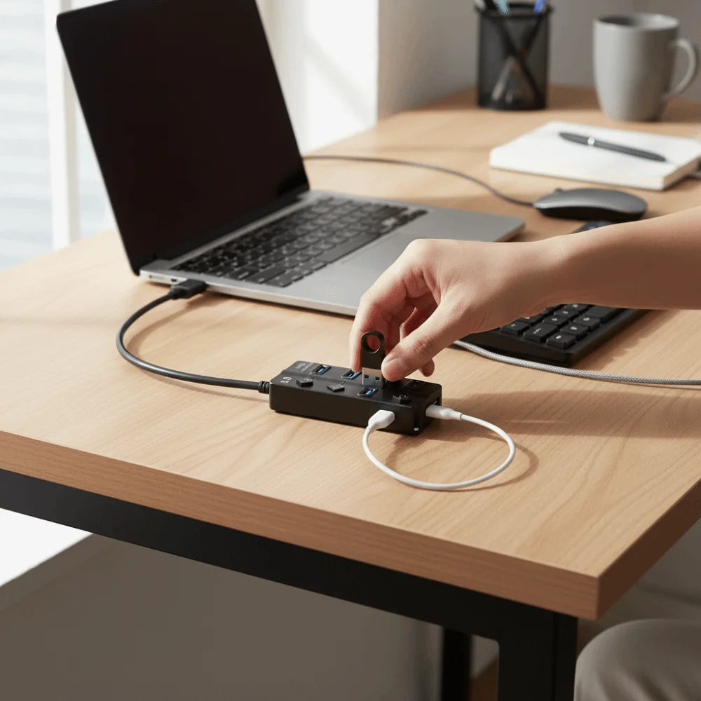 4-Port USB 3.0 Hub 5Gbps with Switch & Long Cable USB Hub Axl