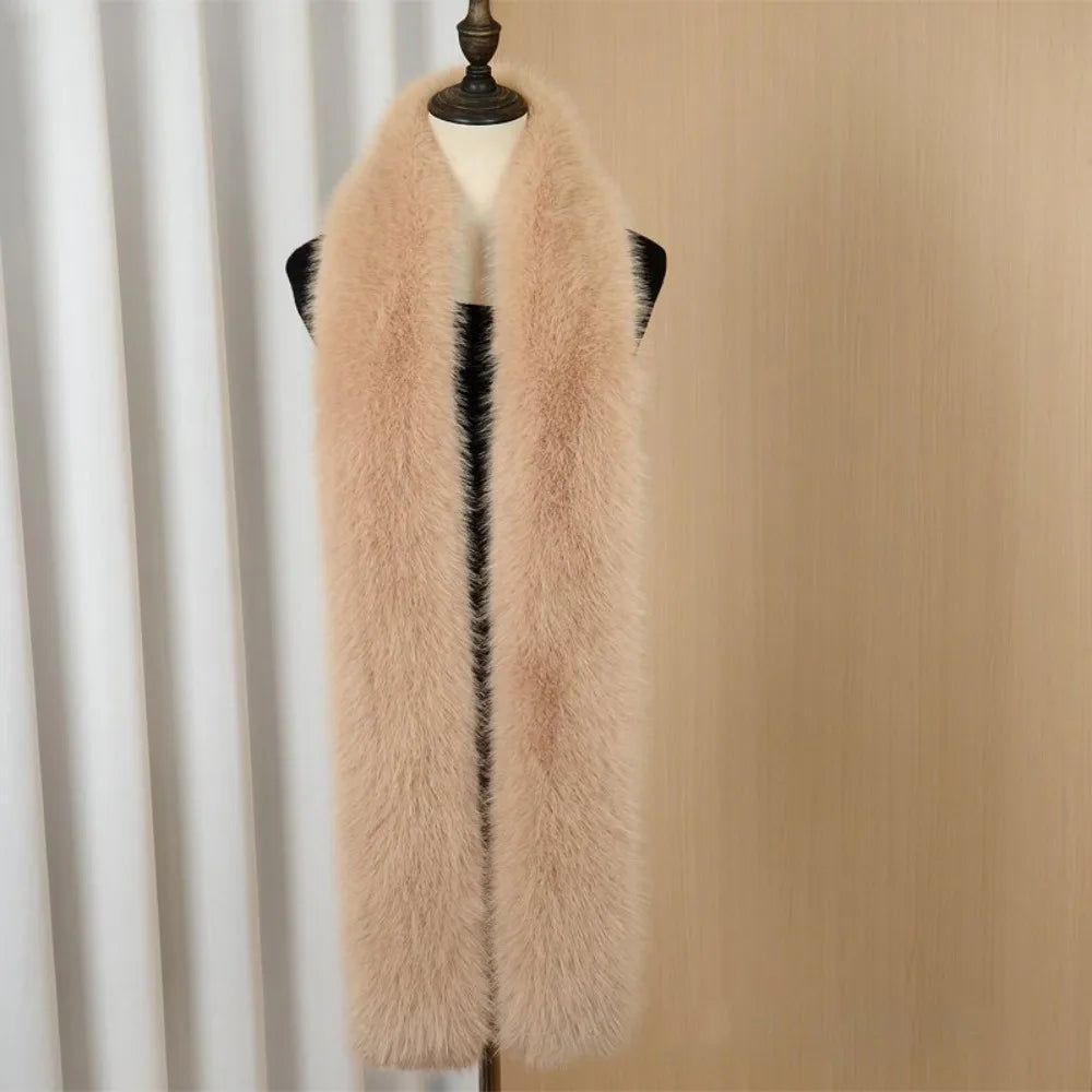 Women's Faux Fur Long Scarf Shawl Wrap 180cm – Soft & Cosy Faux Fur Scarf Axl Light Khaki