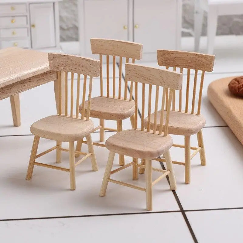 Miniature Wooden Dining Table & Chair Set – Dollhouse Furniture Dollhouse Furniture Set Axl
