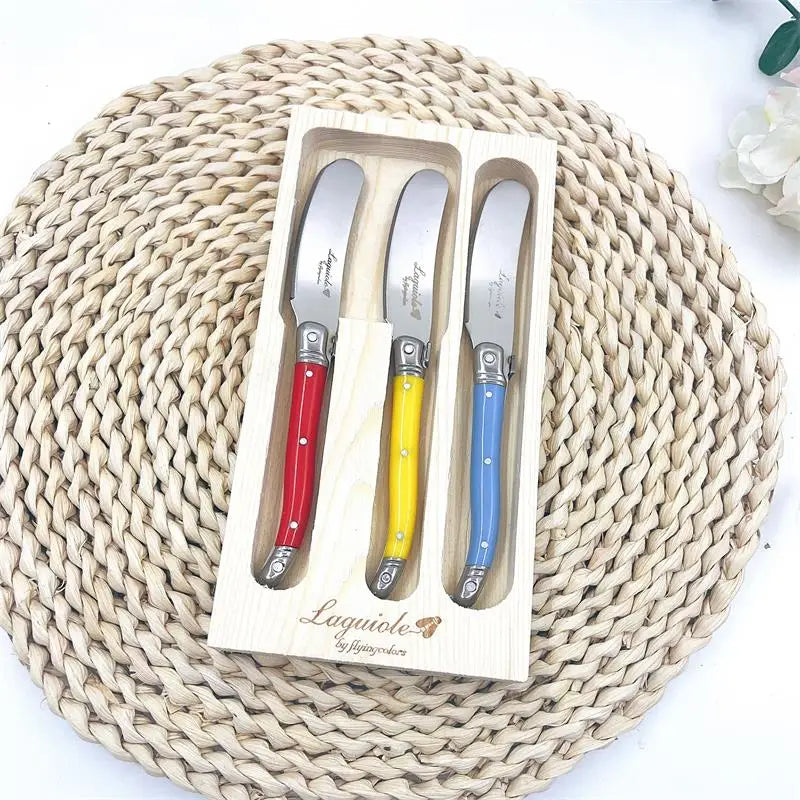 Laguiole Rainbow Butter & Cheese Spreader Knives – 4-Piece Set Cheese Spreader Set Axl 3pcs mix color box