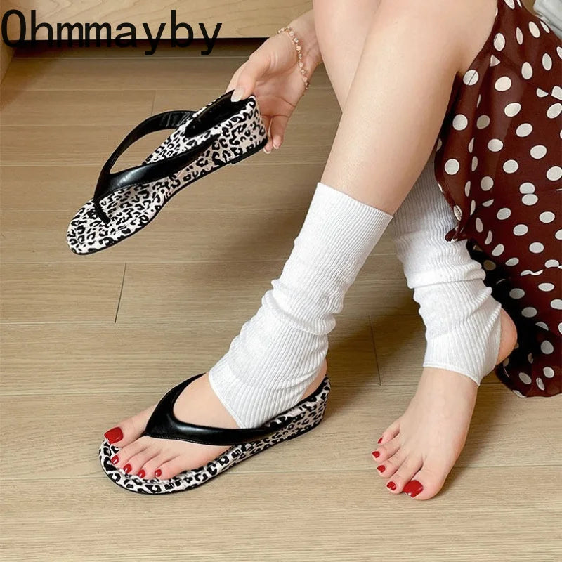 Women's Leopard Print Wedge Flip Flops – Clip Toe Summer Slides Wedge Flip Flops Axl