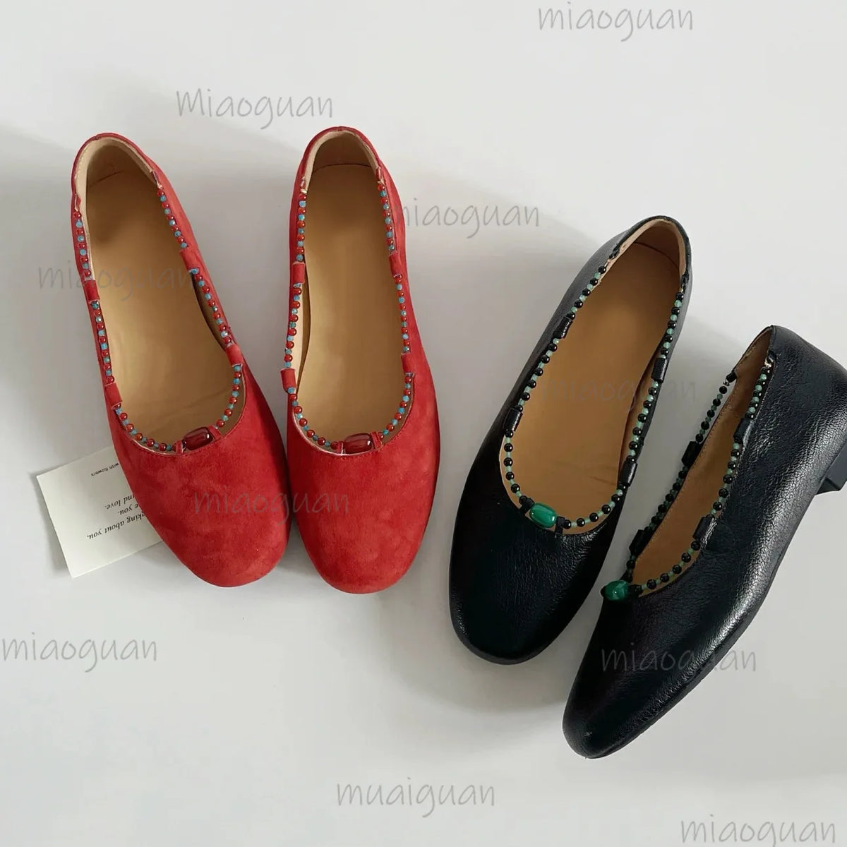 Vintage Ethnic String Bead Mary Jane Flats | Women's Slip-On Women's Flat Shoes Axl