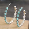 Huitan Large Hoop Earrings Imitation Turquoise | Vintage Style Hoop Earrings Axl E5550