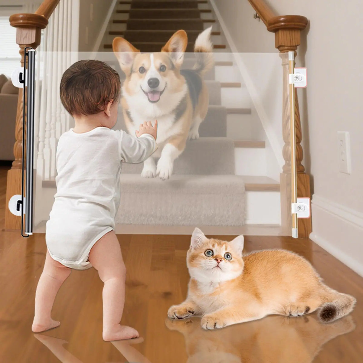 Retractable Pet Gate – Expandable Mesh Dog & Baby Barrier Retractable Pet Gate Axl