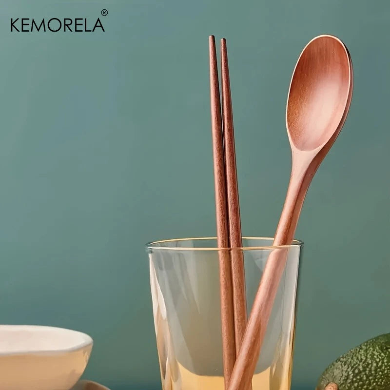 12-Piece Wooden Chopstick & Spoon Set – Reusable Eco Flatware Wooden Flatware Set Axl
