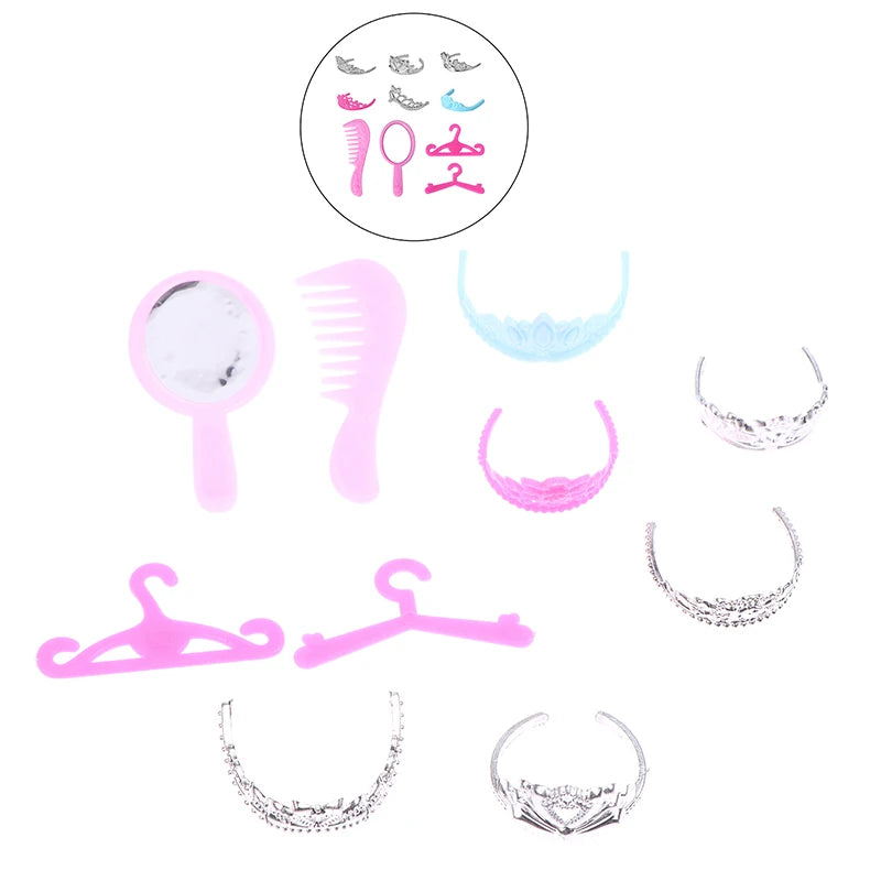 10Pcs Dollhouse Miniature Princess Jewelry Set – Crown & More Doll Accessories Set Axl A4