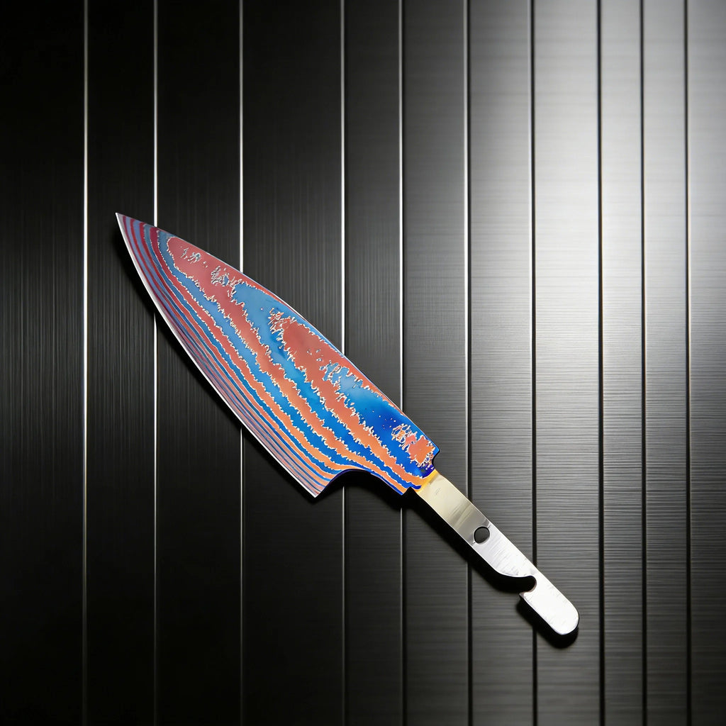 9-Piece Damascus Steel Kitchen Knife Blade Set | Titanium Kitchen Knife Set Axl