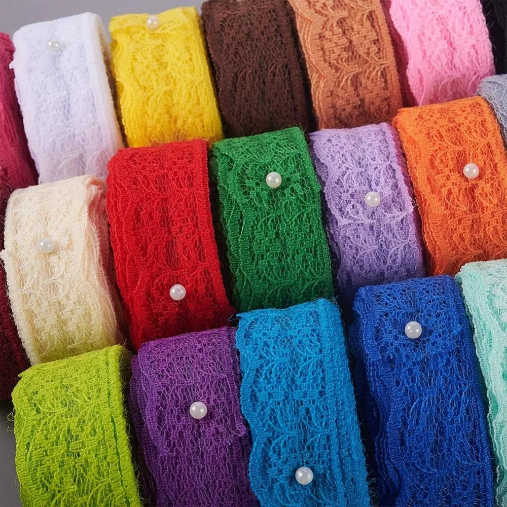 20-Color Polyester Lace Trim Ribbon Set – 7/8" x 200 Yards Lace Trim Ribbon Axl