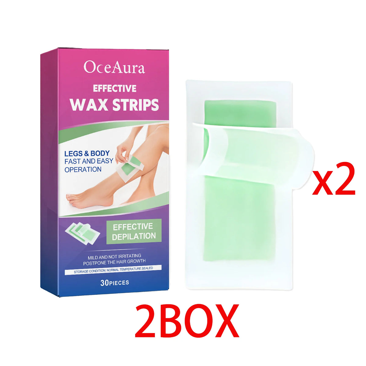30-Pack Cold Wax Strips – Face, Leg & Underarm Hair Removal Wax Hair Removal Strips Axl Aloes x 2BOX