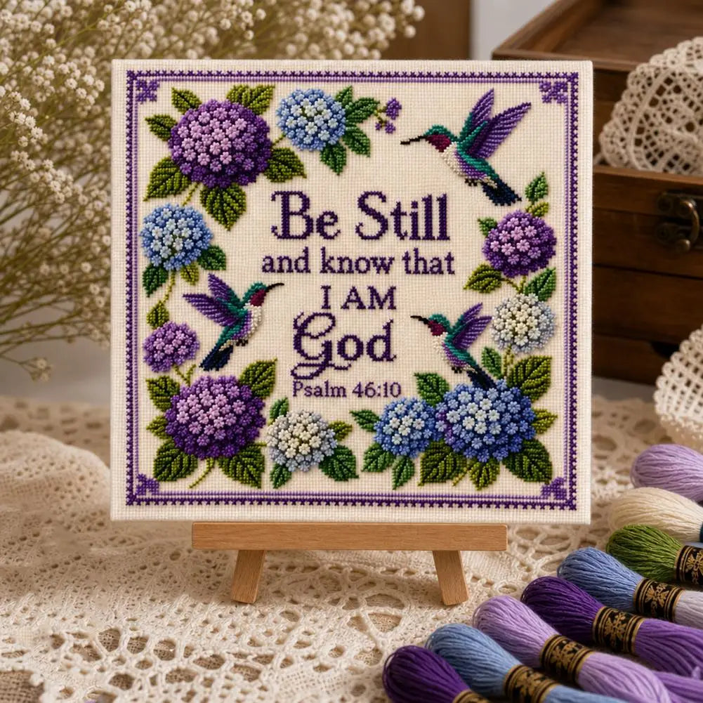 DIY Cross Stitch Kit – Hummingbird & Hydrangea Embroidery Set Cross Stitch Kit Axl