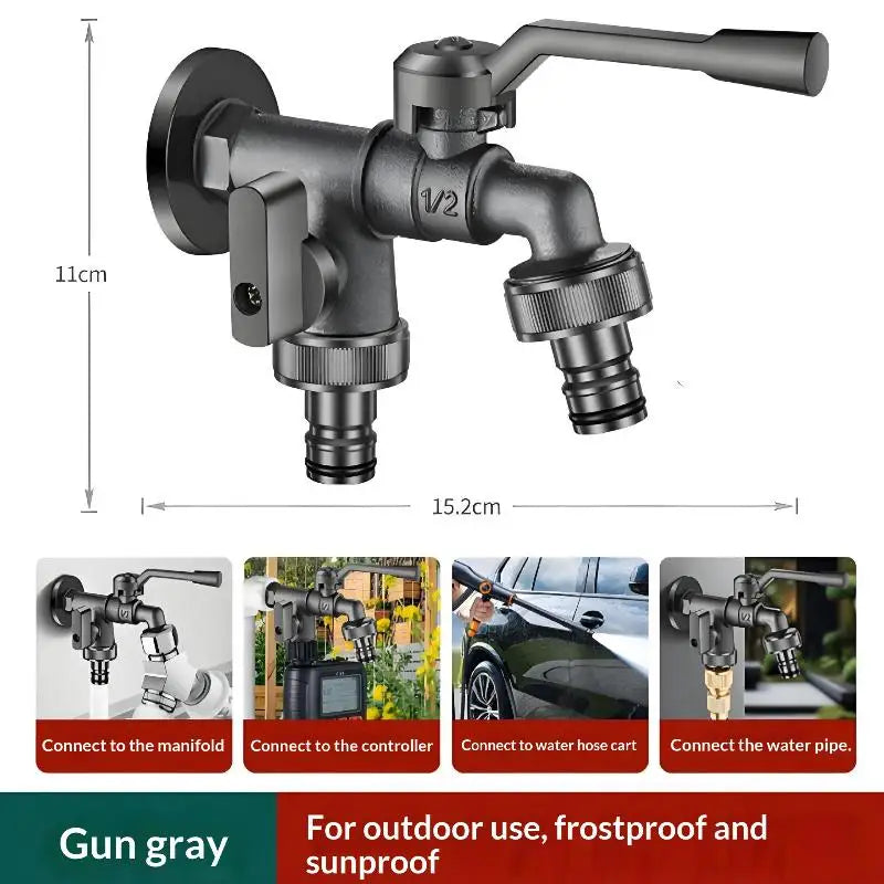 Freeze-Proof 2-Way Garden Faucet – Dual Outlet Zinc Alloy Tap Garden Faucet Axl A