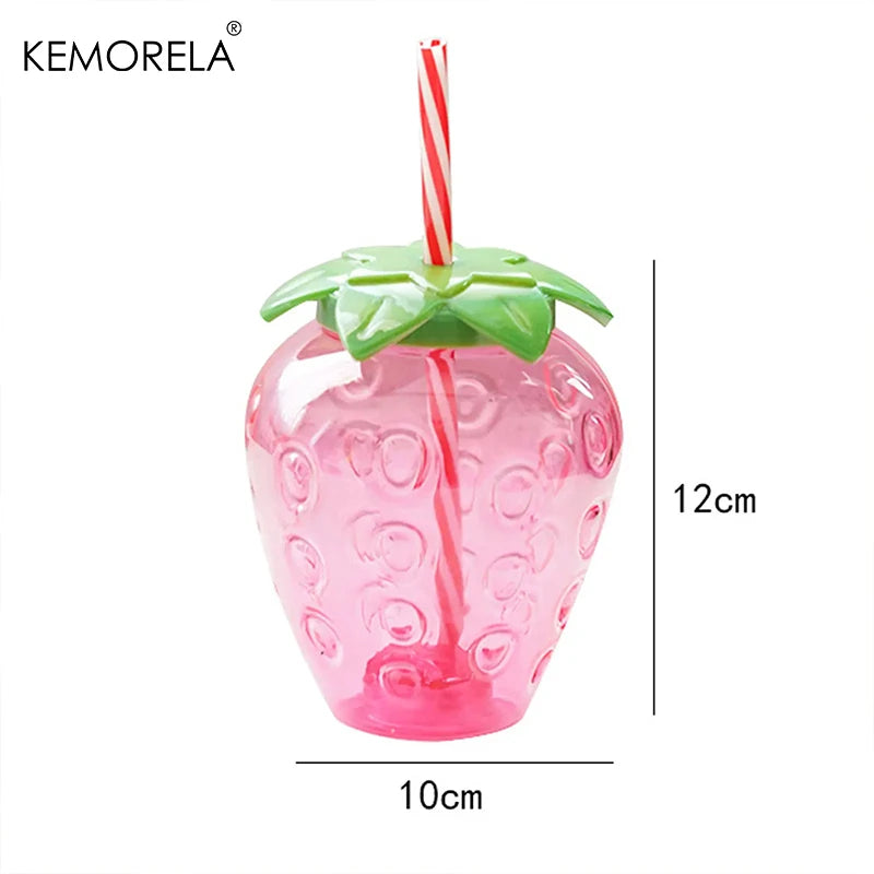 KEMORELA Strawberry Straw Water Bottle – Cute Clear Plastic Cup Straw Water Bottle Axl