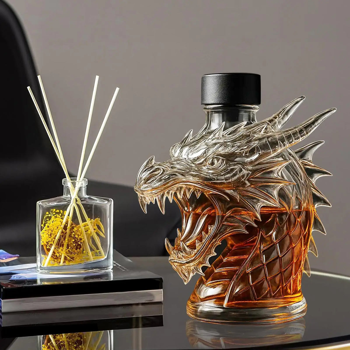 Clear Glass Dragon Decanter – Novelty Collectible Liquor Bottle Glass Decanter Axl