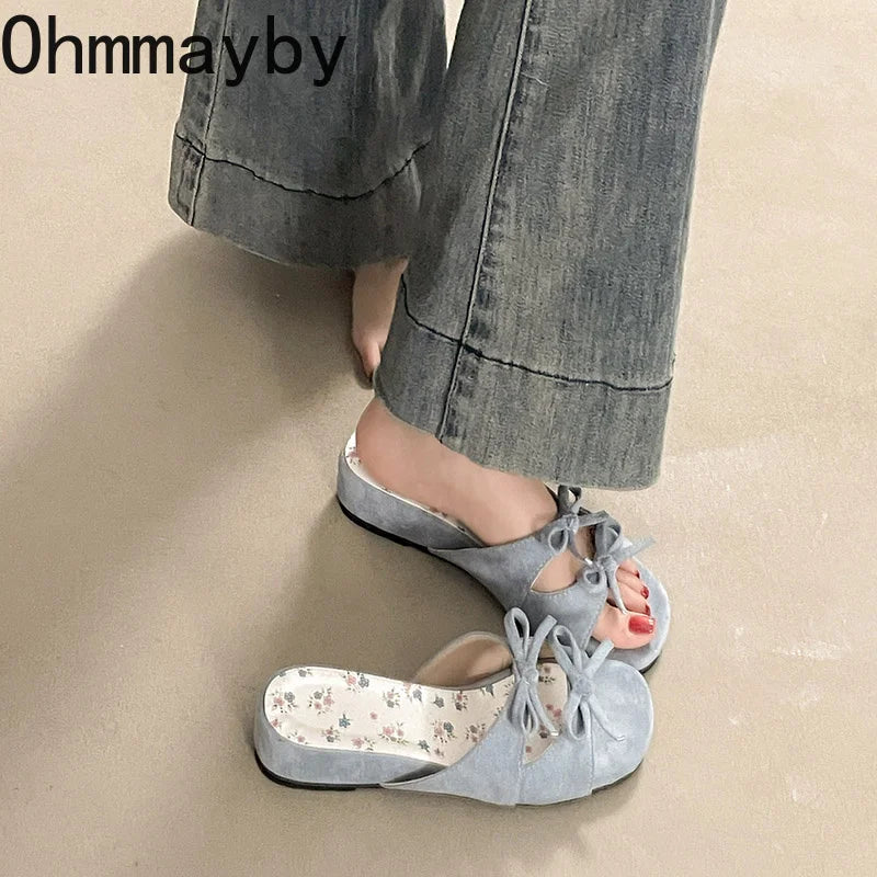 Women's Floral Butterfly-Knot Wedge Slippers | Summer Slides Wedge Slippers Axl