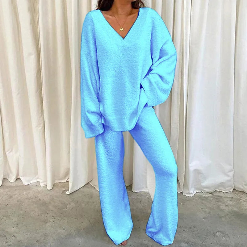 Women's Winter V-Neck Pajama Set – 2-Piece Sleepwear S–3XL Women's Pajama Set Axl blue S