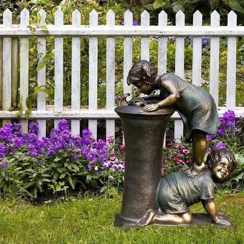 Boy & Girl Water Play Resin Garden Sculpture – 10cm Ornament Garden Sculpture Axl