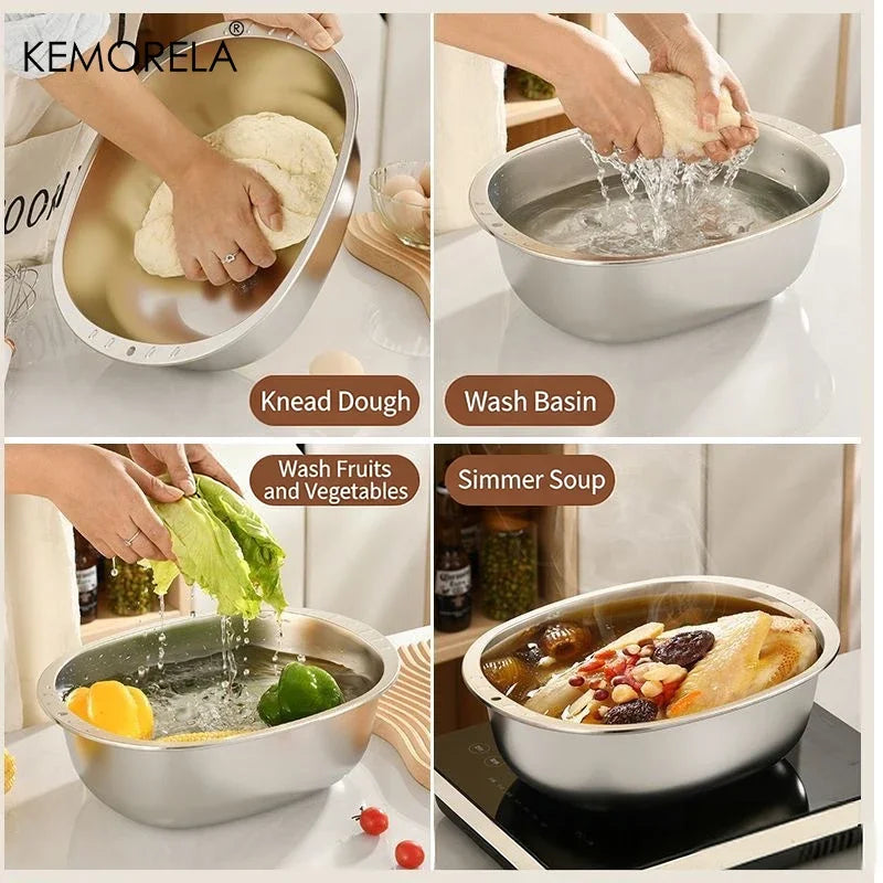 KEMORELA 304 Stainless Steel Rice Washing Basin & Colander Kitchen Colander Axl